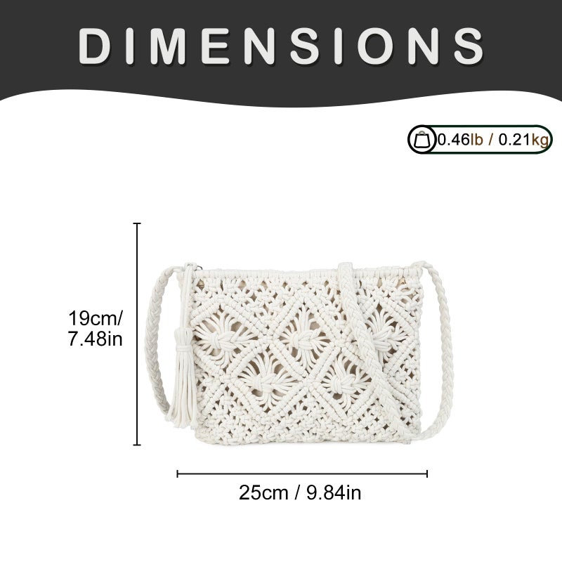 Gladdon Bohemian Small Crossbody Bag for Women Stylish Woven Shoulder Purses with Tassel White - Image 3
