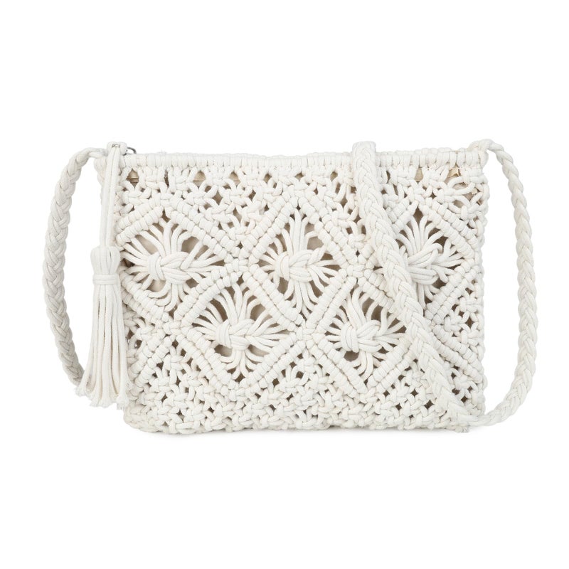 Gladdon Bohemian Small Crossbody Bag for Women Stylish Woven Shoulder Purses with Tassel White - Image 1