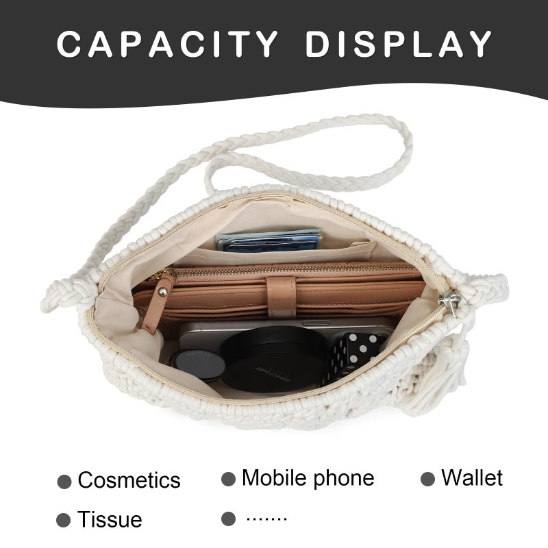 Gladdon Bohemian Small Crossbody Bag for Women Stylish Woven Shoulder Purses with Tassel White - Image 4