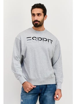 ESPRIT Men Crew Neck Brand Logo Long Sleeve Sweatshirt, Grey  - Image 1