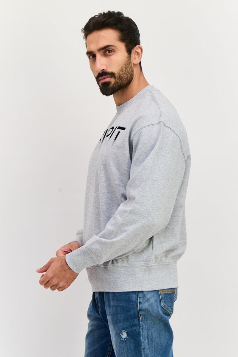 ESPRIT Men Crew Neck Brand Logo Long Sleeve Sweatshirt, Grey - Image 4