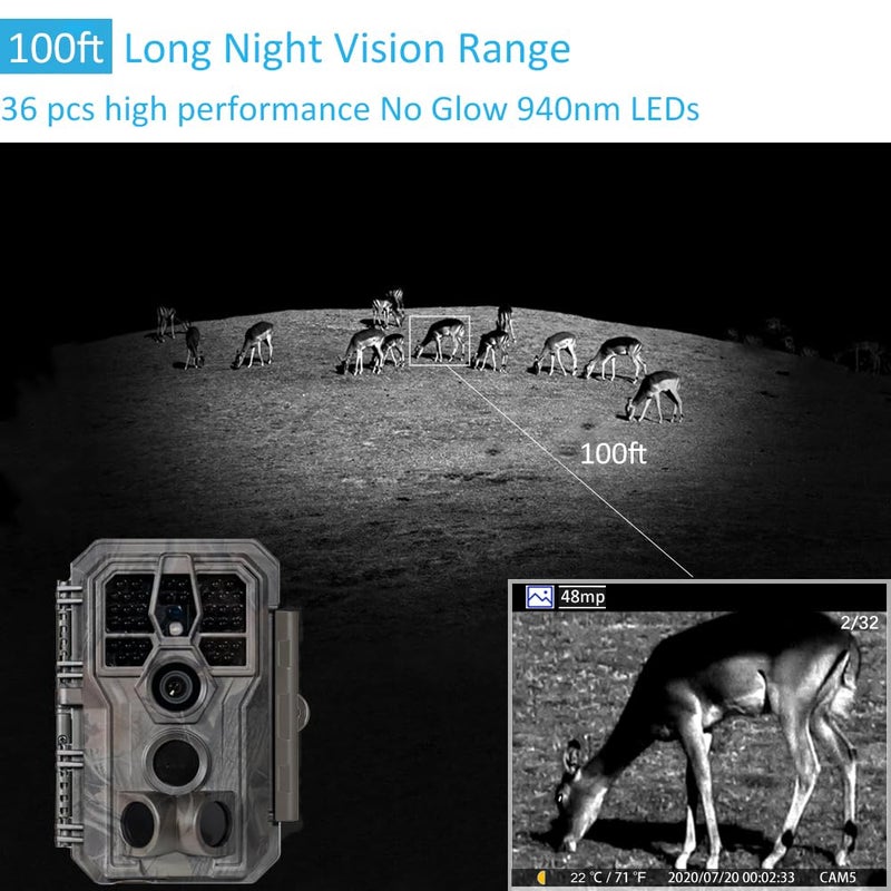 GardePro كاميرا جارد برو A5 للتجسس 48 ميجابكسل 1296p، كاميرات صيد مع رؤية ليلية واضحة حتى 100 قدم، مستشعر متقدم، مقاومة للماء مع تفعيل الحركة - Image 4