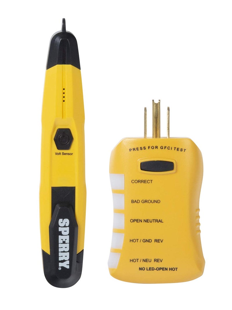 Sperry Instruments ESK2 2-Piece Non-Contact Voltage Detector and GFCI Outlet Circuit Analyzer Tester Kit, Yellow - Image 1