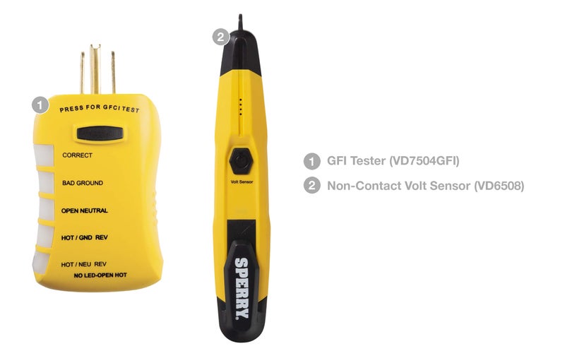 Sperry Instruments ESK2 2-Piece Non-Contact Voltage Detector and GFCI Outlet Circuit Analyzer Tester Kit, Yellow - Image 2