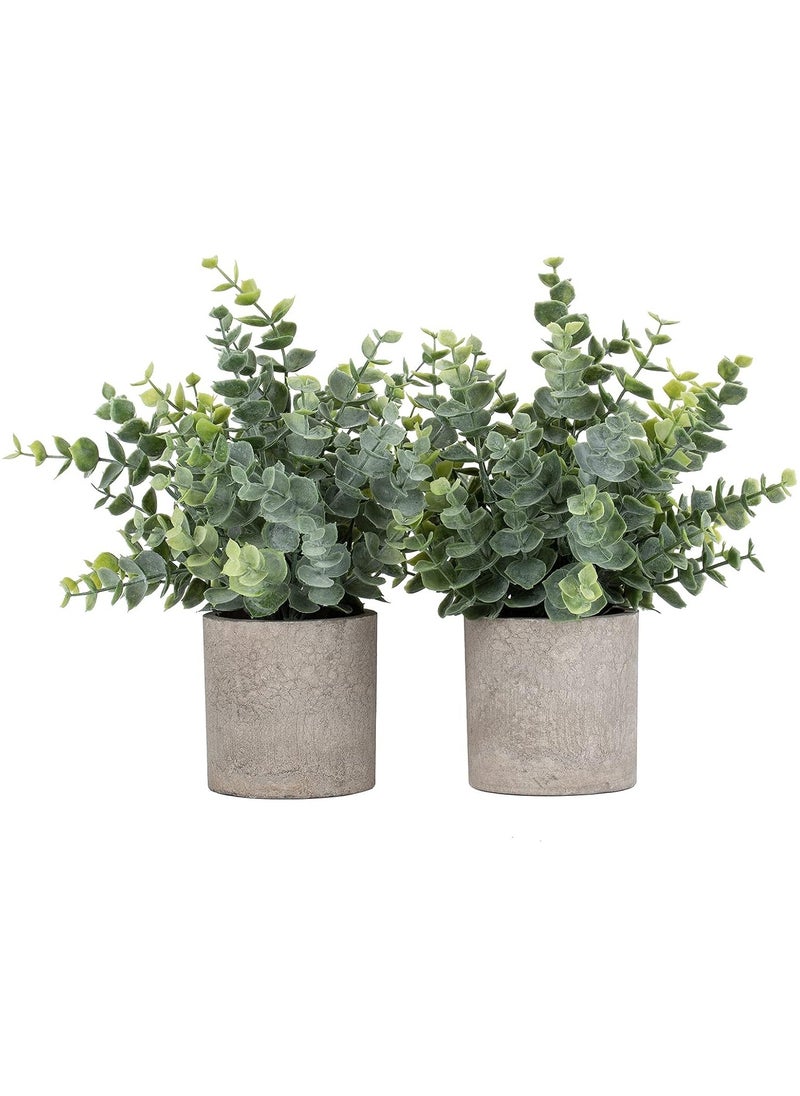 Arabest 2pcs Artificial Eucalyptus Potted Plants Small Fake Plants in Pots Faux Eucalyptus Potted Plant Set for Home Shelf Decoration Office Table Desktop Decoration  - Image 1