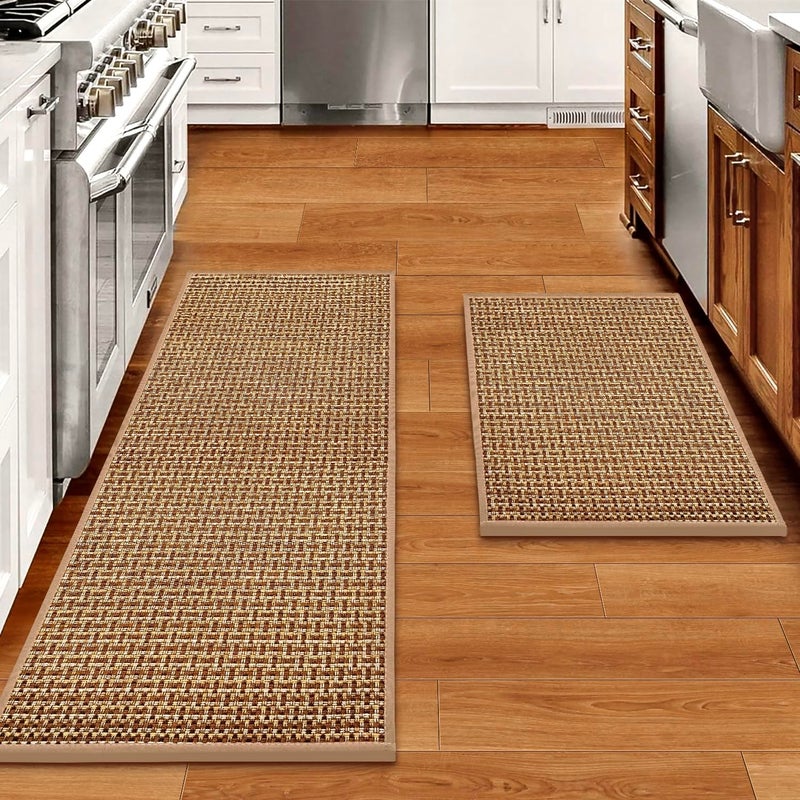 eqivei Kitchen Rugs and Mats Non Skid Washable Set of 2 PCS Absorbent Runner Rugs for Kitchen Farmhouse Weave Floor Mats in Front of Sink 173x 47173x 29 Brown
