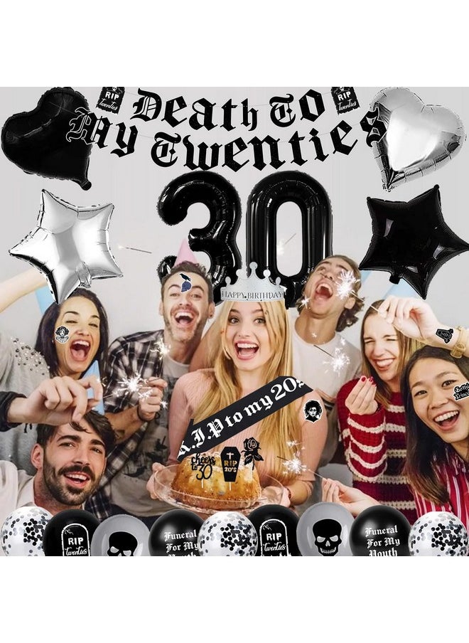 Bluegogo Black 30Th Birthday Decorations For Women Or Men Death To My 20S Decorations Death To My Twenties Banner Number 30 Balloons Rip To My 20S Sash Cake Toppers For Rip 20S Birthday Decorations  - Image 2