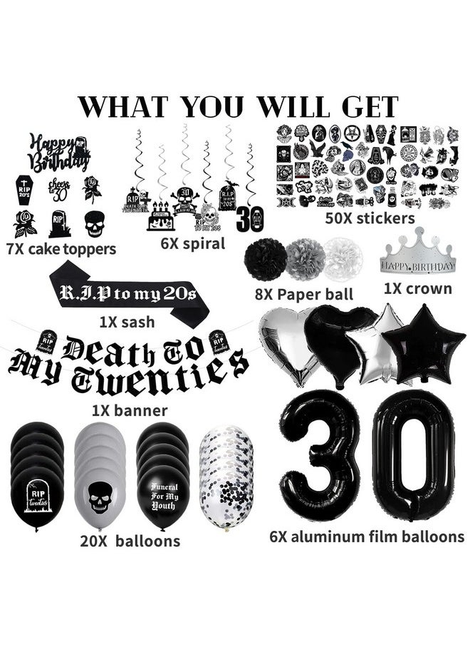 Bluegogo Black 30Th Birthday Decorations For Women Or Men Death To My 20S Decorations Death To My Twenties Banner Number 30 Balloons Rip To My 20S Sash Cake Toppers For Rip 20S Birthday Decorations  - Image 3