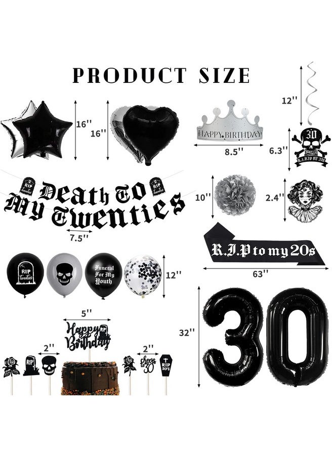 Bluegogo Black 30Th Birthday Decorations For Women Or Men Death To My 20S Decorations Death To My Twenties Banner Number 30 Balloons Rip To My 20S Sash Cake Toppers For Rip 20S Birthday Decorations  - Image 4