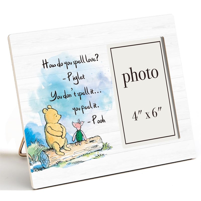 AKFVNSFK Pooh Bear Quote Picture Frame, Nursery Gifts for Kids Grandkids, How Do You Spell Love Pooh Bear Photo Frame for 4 x 6 Inch Photo - Image 1