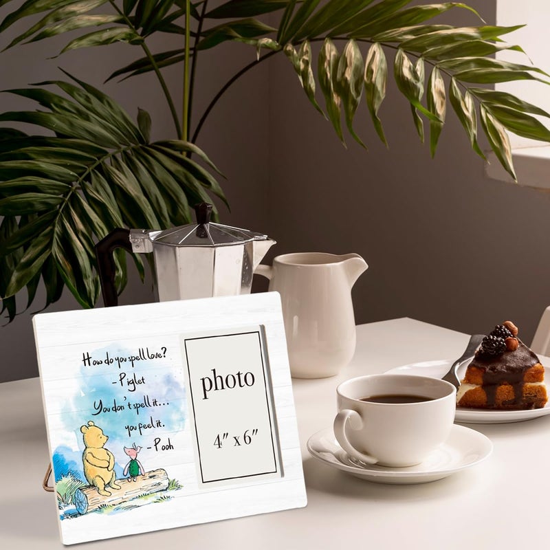 AKFVNSFK Pooh Bear Quote Picture Frame, Nursery Gifts for Kids Grandkids, How Do You Spell Love Pooh Bear Photo Frame for 4 x 6 Inch Photo - Image 3
