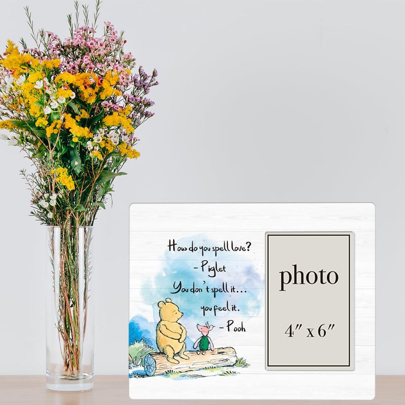 AKFVNSFK Pooh Bear Quote Picture Frame, Nursery Gifts for Kids Grandkids, How Do You Spell Love Pooh Bear Photo Frame for 4 x 6 Inch Photo - Image 5