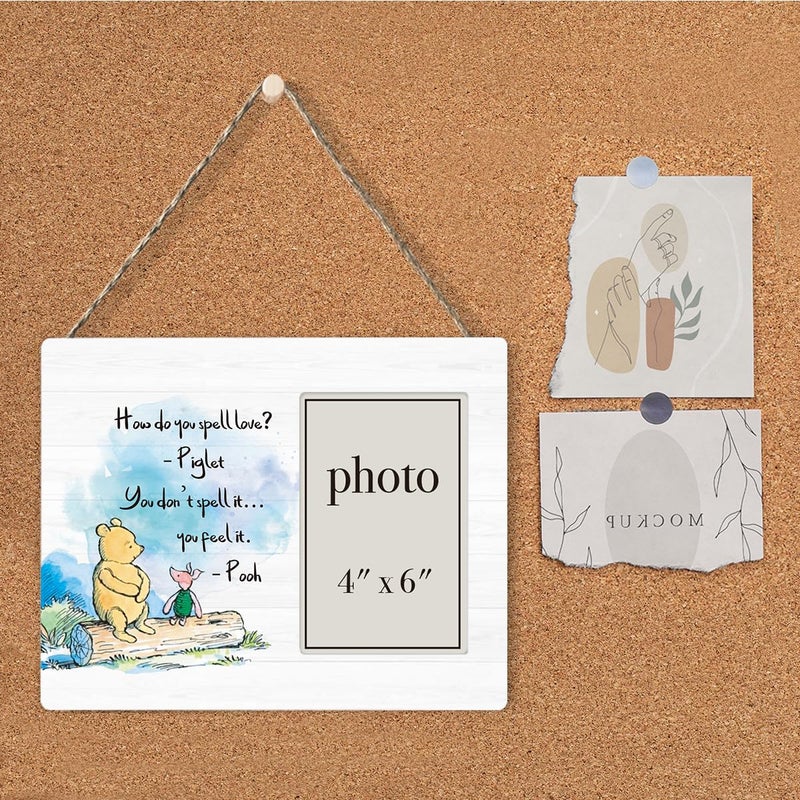 AKFVNSFK Pooh Bear Quote Picture Frame, Nursery Gifts for Kids Grandkids, How Do You Spell Love Pooh Bear Photo Frame for 4 x 6 Inch Photo - Image 4