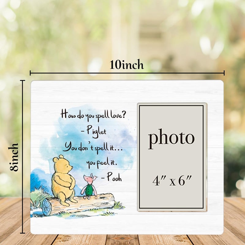 AKFVNSFK Pooh Bear Quote Picture Frame, Nursery Gifts for Kids Grandkids, How Do You Spell Love Pooh Bear Photo Frame for 4 x 6 Inch Photo - Image 2