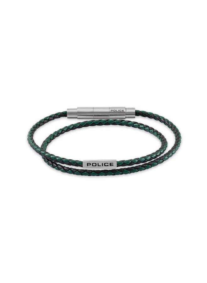 بوليس Duplex Black & Green Double Wrap Leather Bracelet for Men