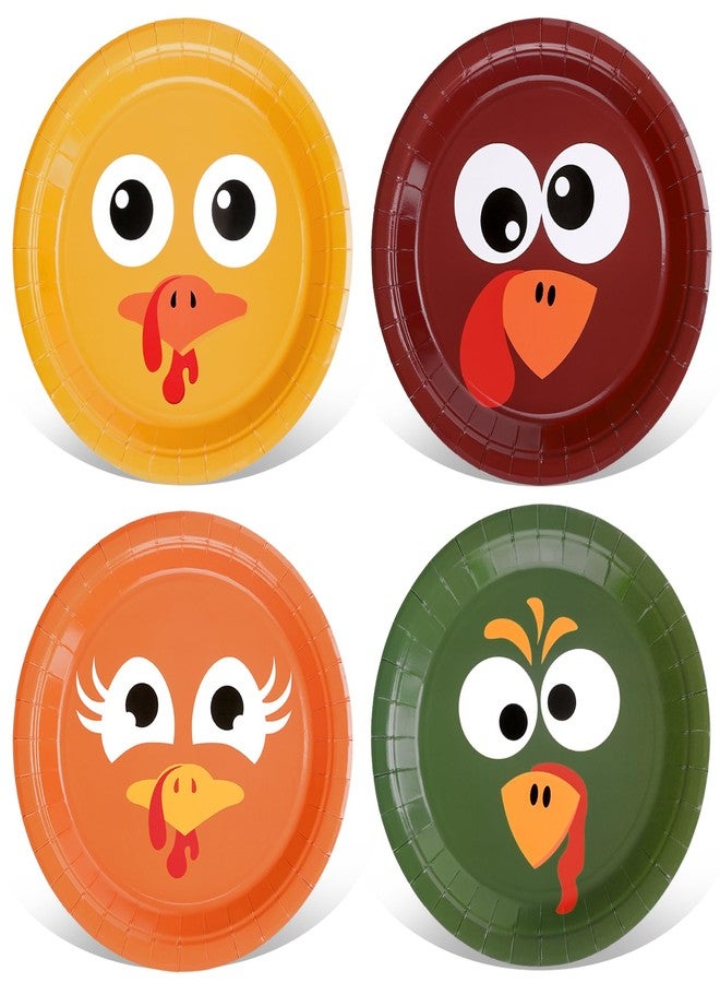 Whaline أطباق ورقية ملونة على شكل ديك رومي لعيد الشكر من واهلين، أطباق قابلة للتصرف بحجم 9 إنش، أدوات مائدة لحفلات الخريف، 24 قطعة - Image 1