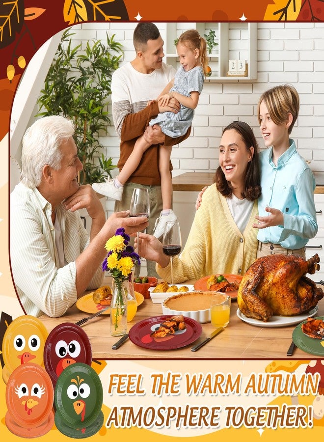 Whaline أطباق ورقية ملونة على شكل ديك رومي لعيد الشكر من واهلين، أطباق قابلة للتصرف بحجم 9 إنش، أدوات مائدة لحفلات الخريف، 24 قطعة - Image 4