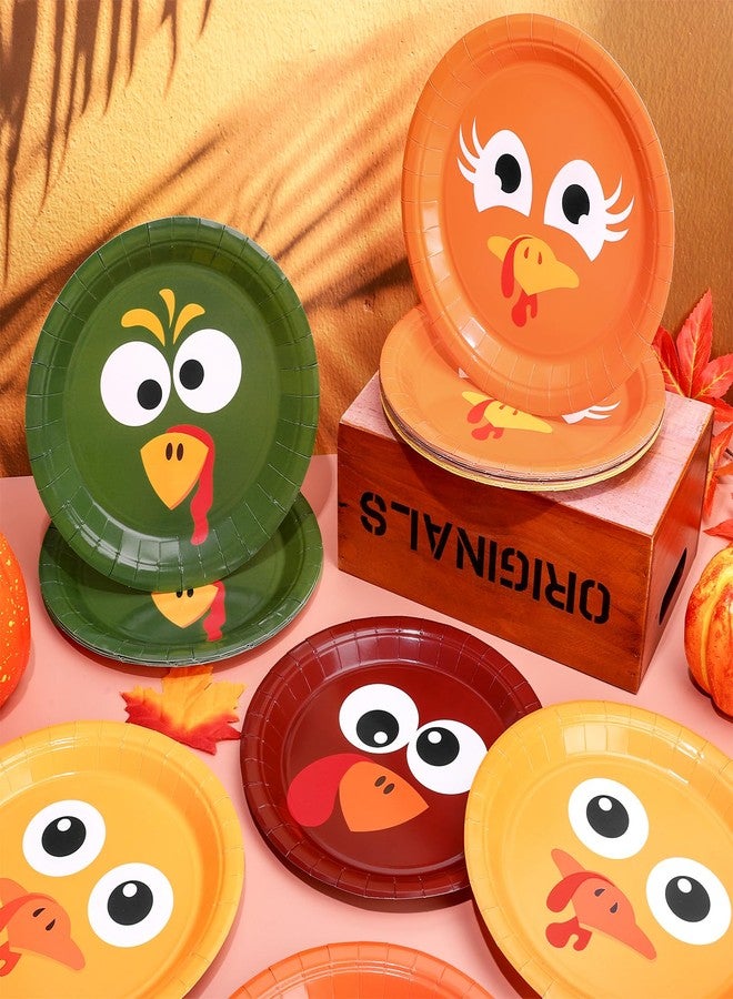 Whaline أطباق ورقية ملونة على شكل ديك رومي لعيد الشكر من واهلين، أطباق قابلة للتصرف بحجم 9 إنش، أدوات مائدة لحفلات الخريف، 24 قطعة - Image 5