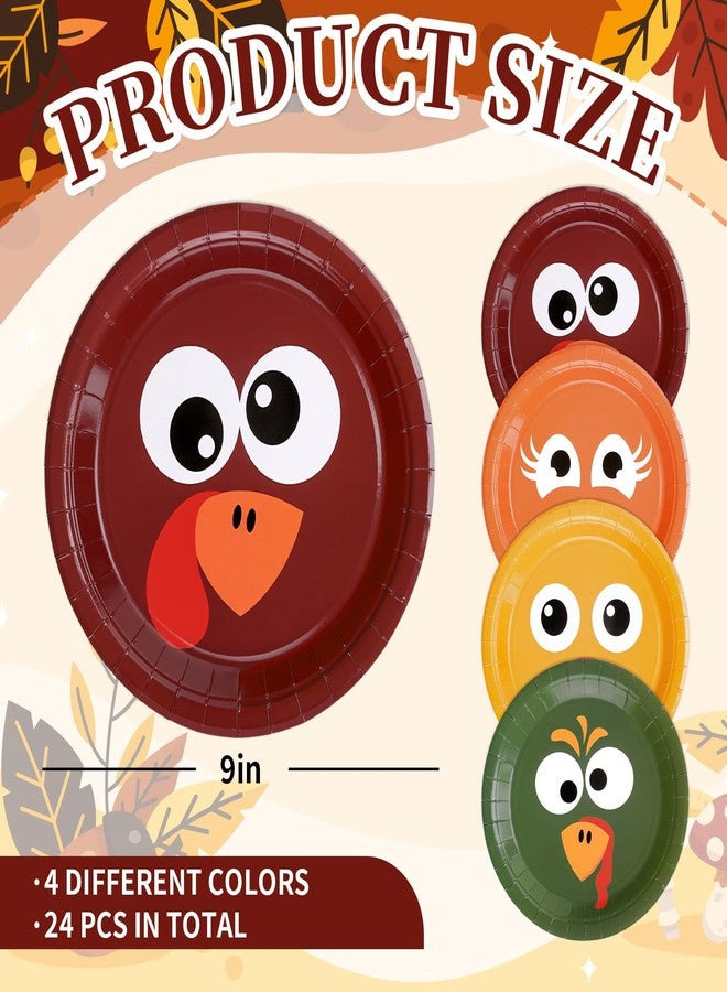 Whaline أطباق ورقية ملونة على شكل ديك رومي لعيد الشكر من واهلين، أطباق قابلة للتصرف بحجم 9 إنش، أدوات مائدة لحفلات الخريف، 24 قطعة - Image 2