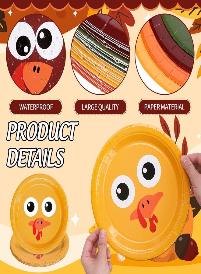 Whaline أطباق ورقية ملونة على شكل ديك رومي لعيد الشكر من واهلين، أطباق قابلة للتصرف بحجم 9 إنش، أدوات مائدة لحفلات الخريف، 24 قطعة - Image 3