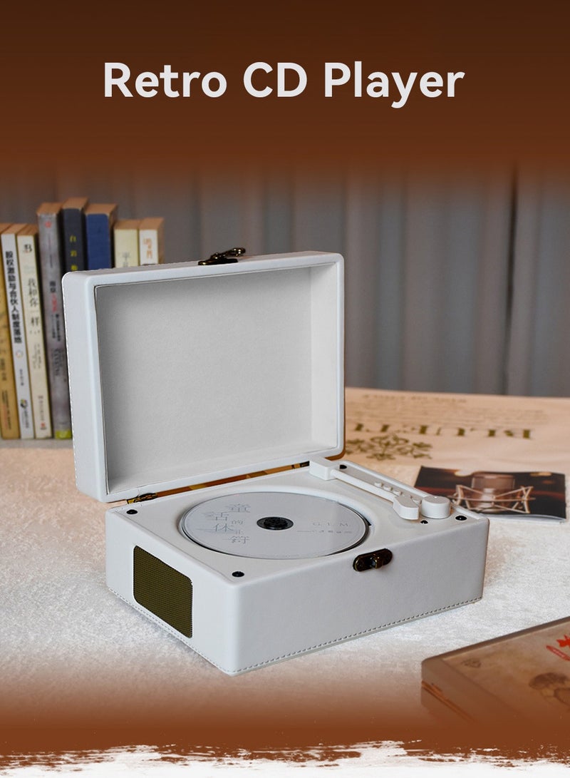 LEOKOR Vinyl Record Retro CD Player,Bluetooth 5.0 Portable Desktop CD Player Speaker,Vintage Leather Case Stylish and Functional Music Player for Entertainment and Home Decoration（White） - Image 2