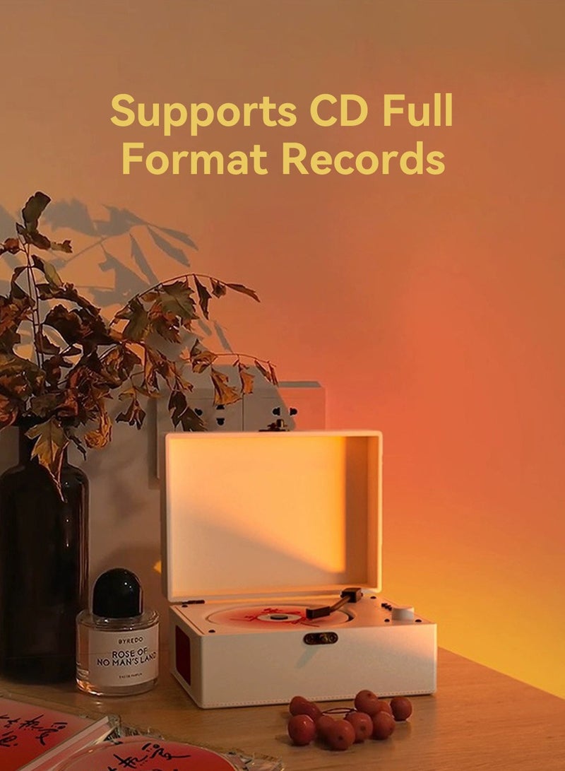 LEOKOR Vinyl Record Retro CD Player,Bluetooth 5.0 Portable Desktop CD Player Speaker,Vintage Leather Case Stylish and Functional Music Player for Entertainment and Home Decoration（White） - Image 5