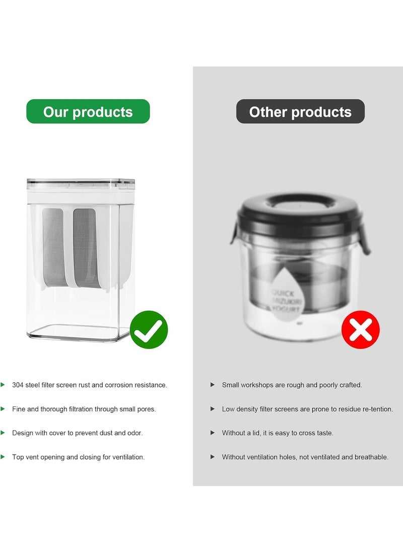 VEZPAX - Greek Yogurt Hung Curd Maker 1100ml Fine Mesh Strainer with Lid Multifunctional Yoghurt Filter Curd Maker for Home Whey Separator Perfect for Homemade Yogurt BPAFree - Image 1