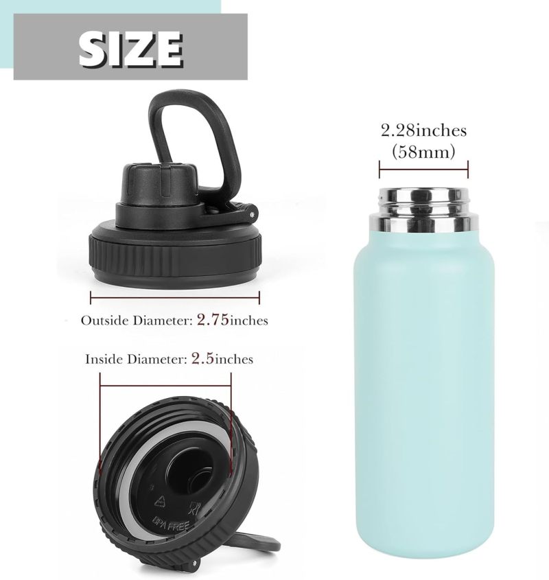 Aurora Spout Lid for Hydro Flask Wide Mouth 12, 16,18,20, 32, 40, 64 OZ Water Bottles Flip Lid for Hydro flask Wide Mouth (Black, 2Pcs) - Image 3