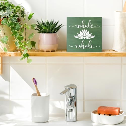 Pishovi Inhale Exhale Wooden Box Sign, Inspirational Gifts for Women Friend Coworker, Funny Lotus Wood Box Sign Decor for Home Office Farmhouse Bedroom Yoga Spa Room, Meditation Gifts for Yoga Lover - Image 5