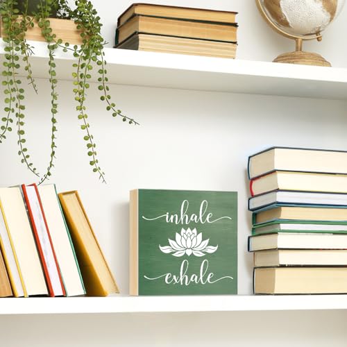 Pishovi Inhale Exhale Wooden Box Sign, Inspirational Gifts for Women Friend Coworker, Funny Lotus Wood Box Sign Decor for Home Office Farmhouse Bedroom Yoga Spa Room, Meditation Gifts for Yoga Lover - Image 4