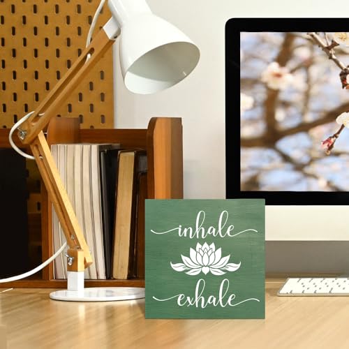 Pishovi Inhale Exhale Wooden Box Sign, Inspirational Gifts for Women Friend Coworker, Funny Lotus Wood Box Sign Decor for Home Office Farmhouse Bedroom Yoga Spa Room, Meditation Gifts for Yoga Lover - Image 3