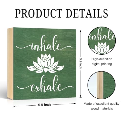 Pishovi Inhale Exhale Wooden Box Sign, Inspirational Gifts for Women Friend Coworker, Funny Lotus Wood Box Sign Decor for Home Office Farmhouse Bedroom Yoga Spa Room, Meditation Gifts for Yoga Lover - Image 2