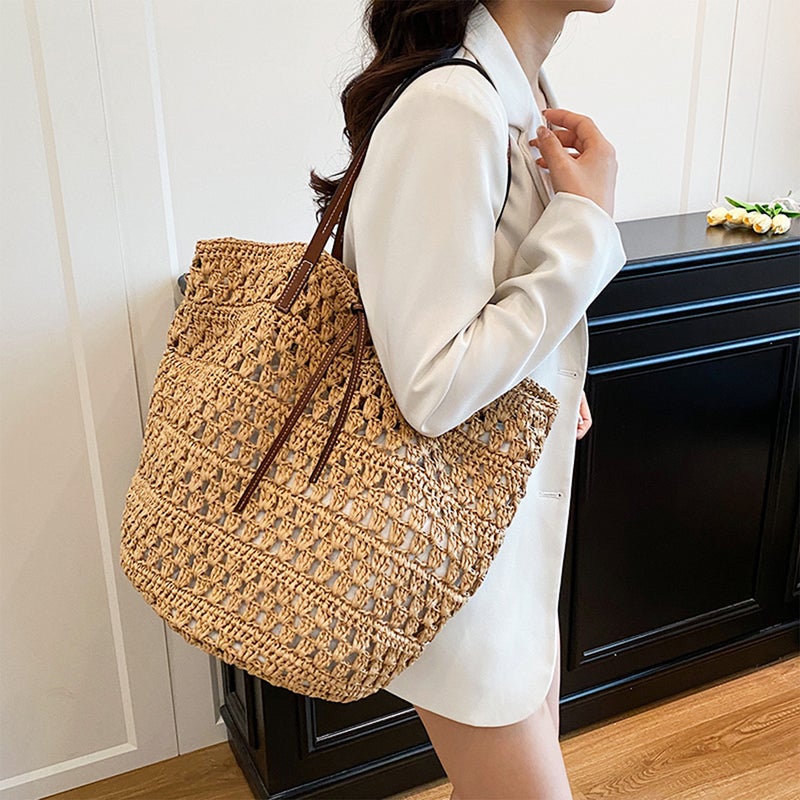 Women's Handwoven Paper Shoulder Tote Bag - Image 2