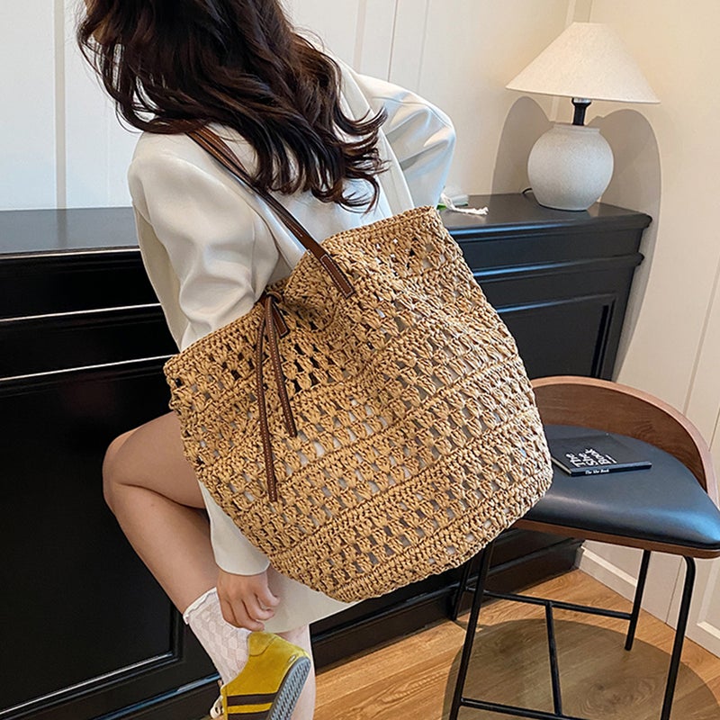 Women's Handwoven Paper Shoulder Tote Bag - Image 3