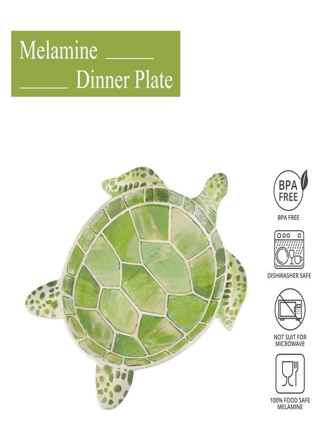 أب أطباق ميلامين على شكل سلحفاة بحرية من UP UPware - تصميم مستوحى من المحيط، خالية من مادة BPA، آمنة للغسل في غسالة الصحون، مثالية للغداء، السلطة، السندويشات، أو الوجبات الخفيفة، لون أخضر، 9.625 × 7.75 بوصة، طقم من 4 قطع - Image 2
