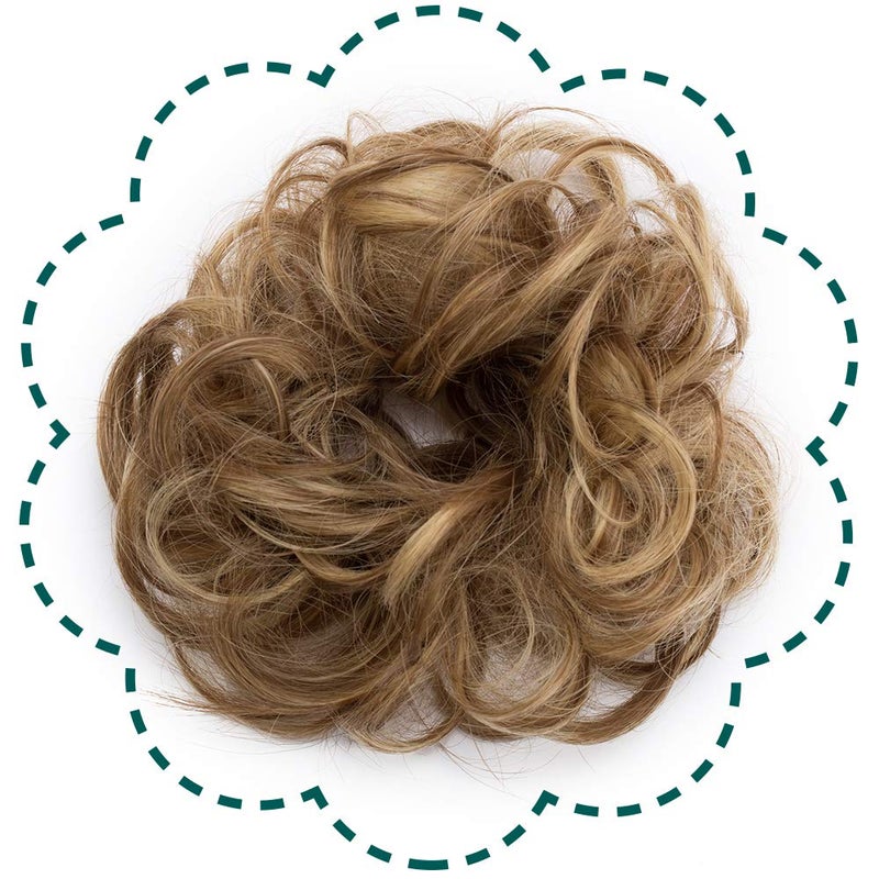 Hairro Synthetic Hair Bun Hair Pieces Messy Scrunchy Wavy Scrunchie Updo Elastic Donut Thick Full Wedding Bridal Hairpiece Easy Bun Updos for Women Kids 1pcs 40g 12h24 Light Brown Mix Ash Blonde