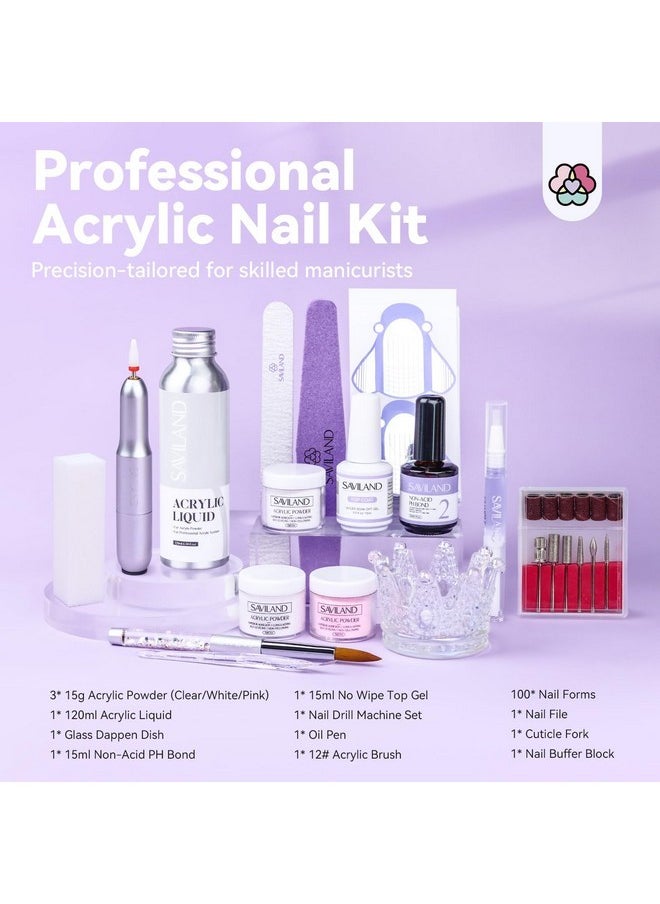 Saviland Acrylic Nail Kit With Nail Drill - Professional Use Only Acrylic Powder And Liquid Set Nail Tools Kit Acrylic Set With Acrylic Nail Brushes For Acrylic Nails Application Home Diy  - Image 2