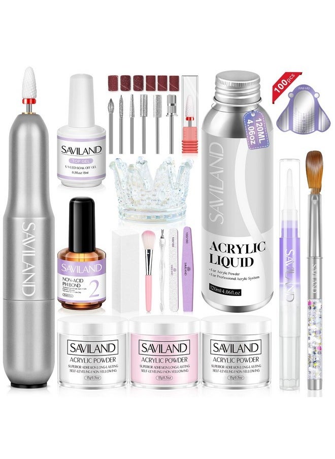 Saviland Acrylic Nail Kit With Nail Drill - Professional Use Only Acrylic Powder And Liquid Set Nail Tools Kit Acrylic Set With Acrylic Nail Brushes For Acrylic Nails Application Home Diy  - Image 1