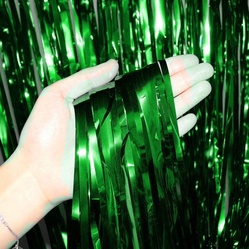 ANG Set of 3 Green Metallic Fringe Foil Curtain (3 Feet by 6 Feet) for Birthday,Wedding,Anniversary Decoration, Baby Shower Decoration - Image 2