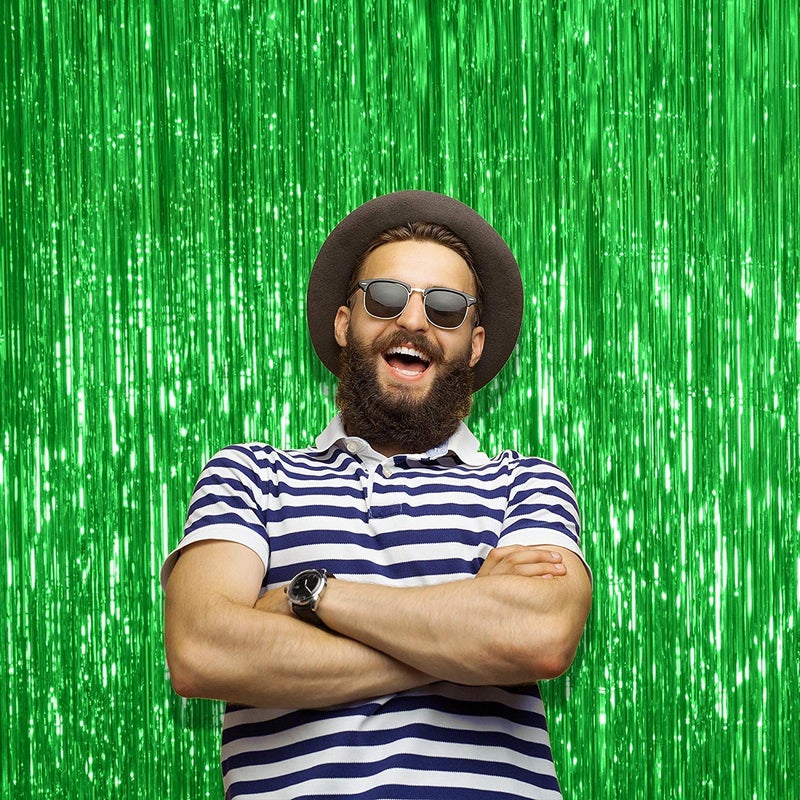ANG Set of 3 Green Metallic Fringe Foil Curtain (3 Feet by 6 Feet) for Birthday,Wedding,Anniversary Decoration, Baby Shower Decoration - Image 1