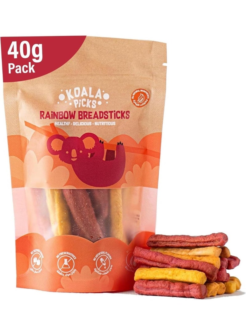 Koala Picks Rainbow Veggie Breadsticks – 40g Pack – Crunchy Vegetable Snack – No Refined Sugar, No Preservatives – Made with Beetroot, Carrot & Parsley – Healthy Veggie Breadsticks for Kids & Adults - Image 1