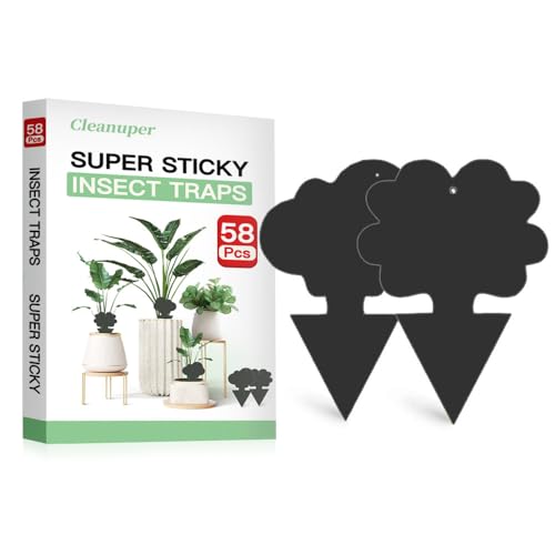 Cleanuper 58 Pack Flying Insect Traps for Plants – Black Sticky Traps for Fungus Gnats, Flies & Flying Bugs, Indoor Outdoor Flying Bug Catcher for Pots, Garden & Kitchen, Non-Toxic, Odorless, Kid & Pet Safe - Image 1