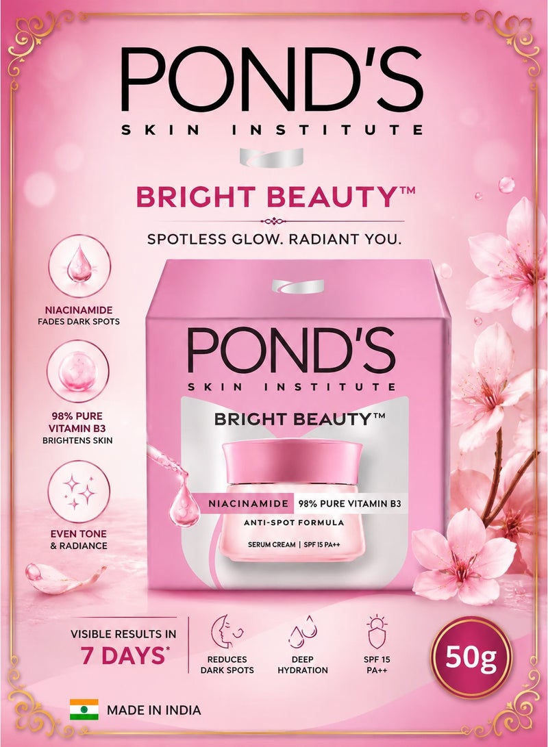 Pond's Bright Beauty Niacinamide 98% Pure Vitamin B3 Anti-spot Formula Serum Cream with SPF 15 PA++ 50g - Image 1