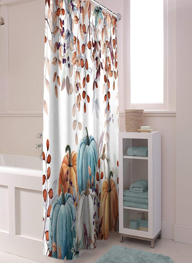 Vandarllin Fall Thanksgiving Shower Curtain, Watercolor Autumn Pumpkins Eucalyptus Leaves Shower Curtains Set with Hooks, Blue Orange Waterproof FabricBathroom Decor Home Accessories,72 X 72 Inch Long - Image 4