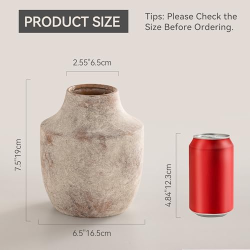 Mitt&Ditt Ceramic Flower Vase, 7.5 inch Off-White Farmhouse Rustic Vase, Handcrafted Weathered Pottery Vases, Small Flower Terracotta Vases for Home Decor, Living Room, Table, Shelf - Image 2