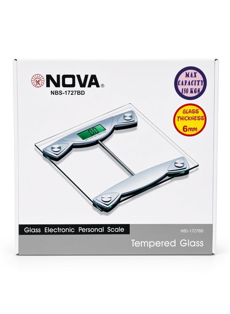 Nova NBS-1727BD Digital Personal Weighing Scale 150KG, Electronic Body Weight Scale with 6mm Tempered Glass Platform, Digital Bathroom Scale for Home, Fitness & Daily Weight Monitoring - Image 2