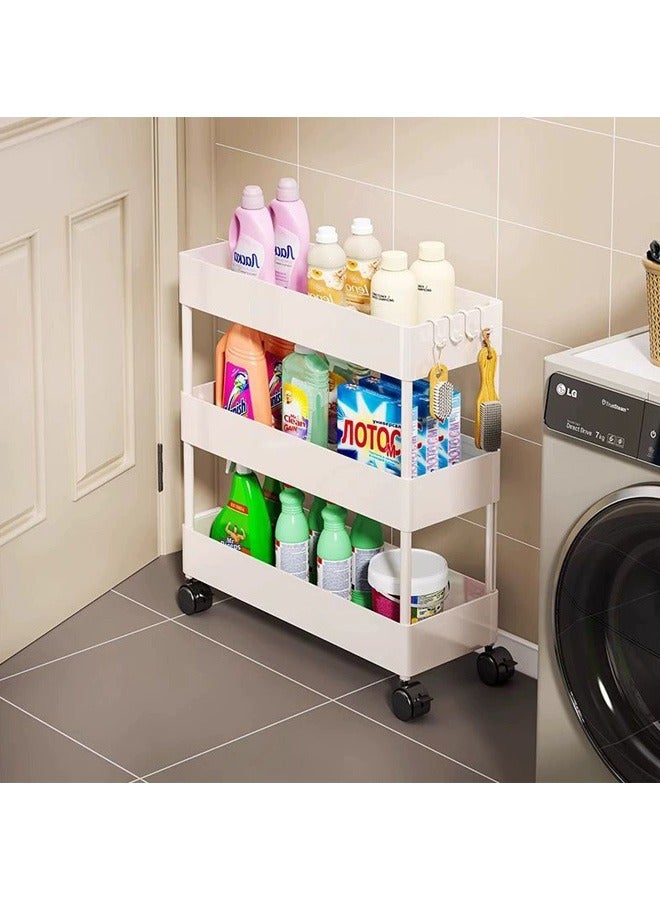 بلومنغ تايم رف شق متحرك من 3 طبقات ، عربة بعجلات ، رف متعدد الطبقات ، لوازم المطبخ ، موسوعة منزلية ، رف تخزين شق من الأرض إلى السقف ، أبيض - Image 1