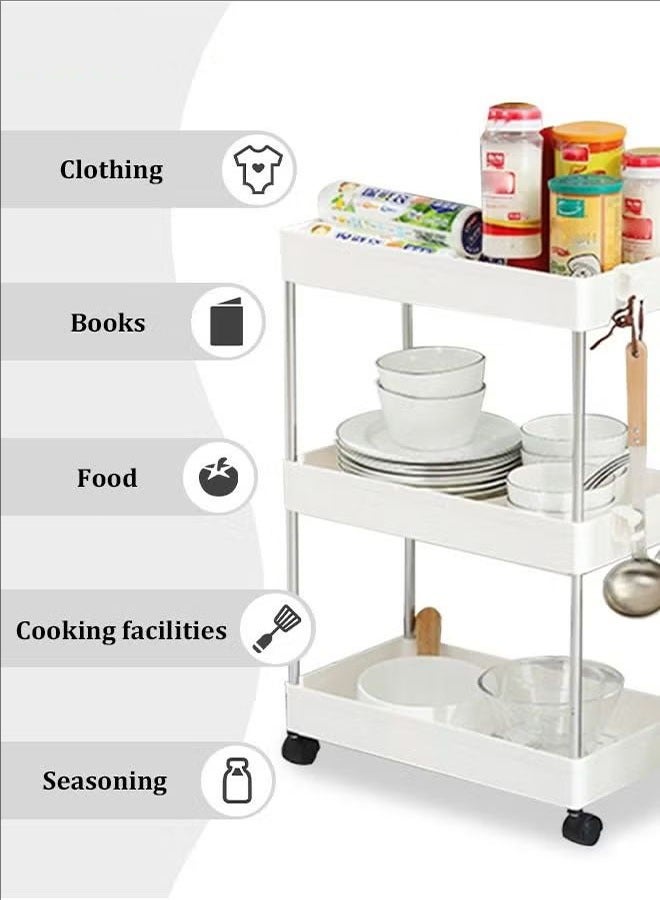 بلومنغ تايم رف شق متحرك من 3 طبقات ، عربة بعجلات ، رف متعدد الطبقات ، لوازم المطبخ ، موسوعة منزلية ، رف تخزين شق من الأرض إلى السقف ، أبيض - Image 2
