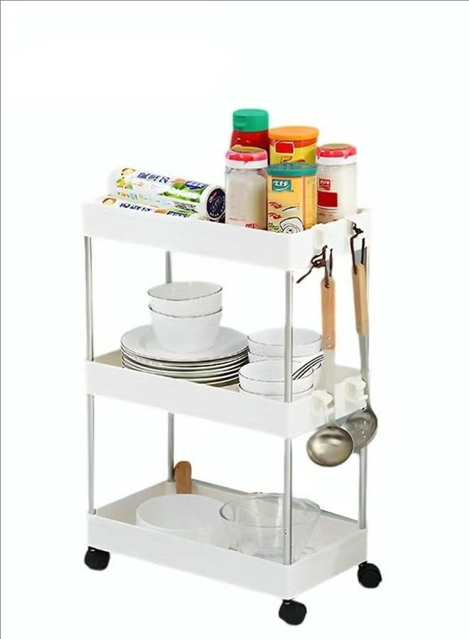 بلومنغ تايم رف شق متحرك من 3 طبقات ، عربة بعجلات ، رف متعدد الطبقات ، لوازم المطبخ ، موسوعة منزلية ، رف تخزين شق من الأرض إلى السقف ، أبيض - Image 4