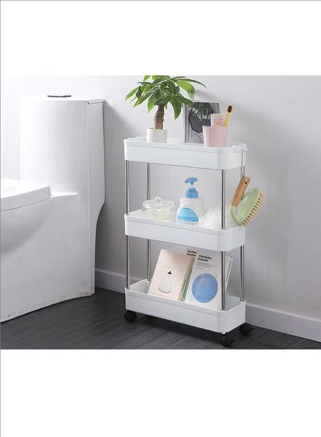 بلومنغ تايم رف شق متحرك من 3 طبقات ، عربة بعجلات ، رف متعدد الطبقات ، لوازم المطبخ ، موسوعة منزلية ، رف تخزين شق من الأرض إلى السقف ، أبيض - Image 5